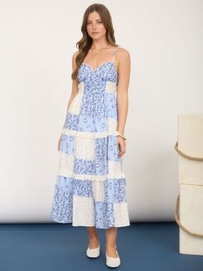 Multi-checkered Pattern Spaghetti Strap Midi Dress